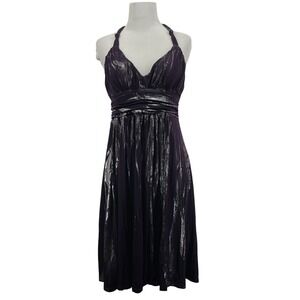 Unbranded Women Halter Dress Purple Silver Metallic Foil Cocktail Party